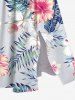 Plus Size Hibiscus Flowers Leaf Tropical Print Split Hawaii Midi Dress -  