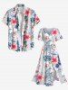 Plus Size Hibiscus Flowers Leaf Tropical Print Split Hawaii Midi Dress -  