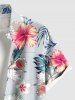 Plus Size Hibiscus Flowers Leaf Tropical Print Buttons Pocket Hawaii Shirt For Men -  