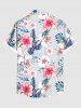 Plus Size Hibiscus Flowers Leaf Tropical Print Buttons Pocket Hawaii Shirt For Men -  
