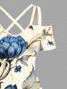 Plus Size Flowers Leaf Print Cold Shoulder Crisscross Hawaii Maxi Dress -  