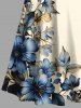 Plus Size Flowers Leaf Print Cold Shoulder Crisscross Hawaii Maxi Dress -  