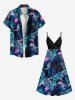 Robe camisole hawaïenne à imprimé feuilles tropicales et fleurs grande taille - Bleu profond S