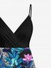 Plus Size Tropical Leaf Flowers Print Surplice Hawaii Cami Dress -  