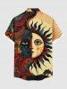 Plus Size Sun Moon Star Face Trees Print Buttons Pocket Shirt For Men -  