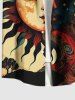 Plus Size Sun Moon Star Face Trees Print Buttons Pocket Shirt For Men -  