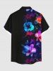 Plus Size Hibiscus Flowers Print Buttons Pocket Hawaii Shirt For Men -  