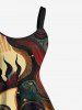 Robe débardeur grande taille à imprimé soleil, lune, étoiles, visages et arbres - café L