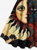 Robe débardeur grande taille à imprimé soleil, lune, étoiles, visages et arbres - café L