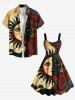 Robe débardeur grande taille à imprimé soleil, lune, étoiles, visages et arbres - café L