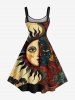 Robe débardeur grande taille à imprimé soleil, lune, étoiles, visages et arbres - café 1X