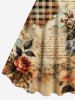 Plus Size Rose Flower Leaf Newspaper Plaid Print Hawaii Tank Dress -  