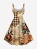 Plus Size Rose Flower Leaf Newspaper Plaid Print Hawaii Tank Dress -  
