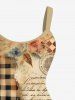 Plus Size Rose Flower Leaf Newspaper Plaid Print Hawaii Tank Dress -  