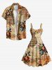 Plus Size Rose Flower Leaf Newspaper Plaid Print Hawaii Tank Dress -  