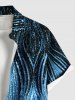 Chemise hawaïenne grande taille à imprimé 3D, motif courbe, paillettes scintillantes, boutons et poches pour homme - Bleu M