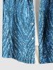 Chemise hawaïenne grande taille à imprimé 3D, motif courbe, paillettes scintillantes, boutons et poches pour homme - Bleu M