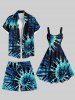 Plus Size Spiral Tie Dye Print Hawaii Drawstring Pocket Beach Shorts For Men -  