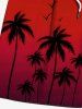 Plus Size Ink Painting Coconut Tree Ombre Print Hawaii Drawstring Pocket Beach Shorts For Men -  