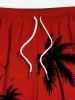 Plus Size Ink Painting Coconut Tree Ombre Print Hawaii Drawstring Pocket Beach Shorts For Men -  