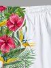 Short de plage hawaïen grande taille à imprimé feuilles tropicales et fleurs d'hibiscus pour homme - Blanc 5XL