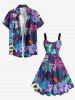 Plus Size Colorful Coconut Tree Tropical Leaf Hibiscus Flower Print Hawaii A Line Tank Dress -  