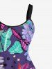 Plus Size Colorful Coconut Tree Tropical Leaf Hibiscus Flower Print Hawaii A Line Tank Dress -  