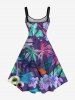 Plus Size Colorful Coconut Tree Tropical Leaf Hibiscus Flower Print Hawaii A Line Tank Dress -  