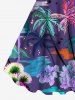 Plus Size Colorful Coconut Tree Tropical Leaf Hibiscus Flower Print Hawaii A Line Tank Dress -  