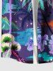 Plus Size Colorful Coconut Tree Tropical Leaf Hibiscus Flower Print Hawaii Button Pocket Shirt For Men -  