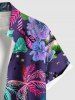 Plus Size Colorful Coconut Tree Tropical Leaf Hibiscus Flower Print Hawaii Button Pocket Shirt For Men -  