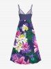 Plus Size Tropical Leaf Lily Flower Bird Print Hawaii Surplice A Line Cami Dress -  