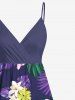 Plus Size Tropical Leaf Lily Flower Bird Print Hawaii Surplice A Line Cami Dress -  