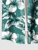 Plus Size Tropical Leaf Hibiscus Flower Print Hawaii Button Pocket Shirt For Men -  