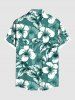 Plus Size Tropical Leaf Hibiscus Flower Print Hawaii Button Pocket Shirt For Men -  