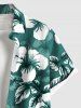 Plus Size Tropical Leaf Hibiscus Flower Print Hawaii Button Pocket Shirt For Men -  