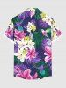 Plus Size Tropical Leaf Lily Flower Bird Print Hawaii Button Pocket Shirt For Men -  