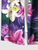 Chemise hawaïenne grande taille à imprimé tropical, feuilles, lys, fleurs, oiseaux, boutons et poches pour homme - Pourpre  2XL