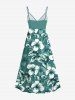 Plus Size Tropical Leaf Hibiscus Flower Print Hawaii Surplice A Line Cami Dress -  
