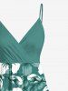 Plus Size Tropical Leaf Hibiscus Flower Print Hawaii Surplice A Line Cami Dress -  