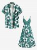 Plus Size Tropical Leaf Hibiscus Flower Print Hawaii Surplice A Line Cami Dress -  