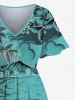 Robe mi-longue trapèze grande taille à imprimé paysage marin hawaïen, motif cocotier, hibiscus et fleurs - Vert M
