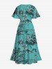 Robe mi-longue trapèze grande taille à imprimé paysage marin hawaïen, motif cocotier, hibiscus et fleurs - Vert L