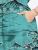 Plus Size Coconut Tree Hibiscus Flower Seascape Print Hawaii Split Pocket A Line Midi Dress -  
