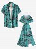 Robe mi-longue trapèze grande taille à imprimé paysage marin, cocotier, hibiscus et fleurs, style hawaïen, avec poches fendues - Vert 6X