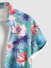 Plus Size Tropical Leaf Hibiscus Flower Print Hawaii Button Pocket Shirt For Men -  