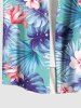 Plus Size Tropical Leaf Hibiscus Flower Print Hawaii Button Pocket Shirt For Men -  