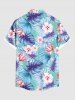 Plus Size Tropical Leaf Hibiscus Flower Print Hawaii Button Pocket Shirt For Men -  
