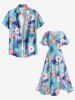 Plus Size Tropical Leaf Hibiscus Flower Print Hawaii Split Pocket A Line Midi Dress -  