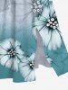 Plus Size Ombre Flower Print Hawaii Split Pocket A Line Midi Dress -  